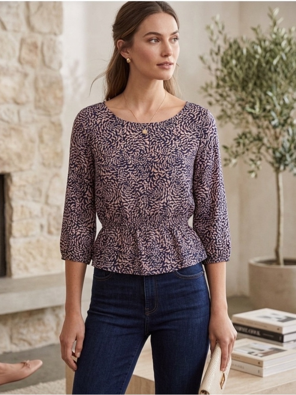 I Love H-81 Floral Pendulum Blouse Size Large. Work Brunch Chic Feminine